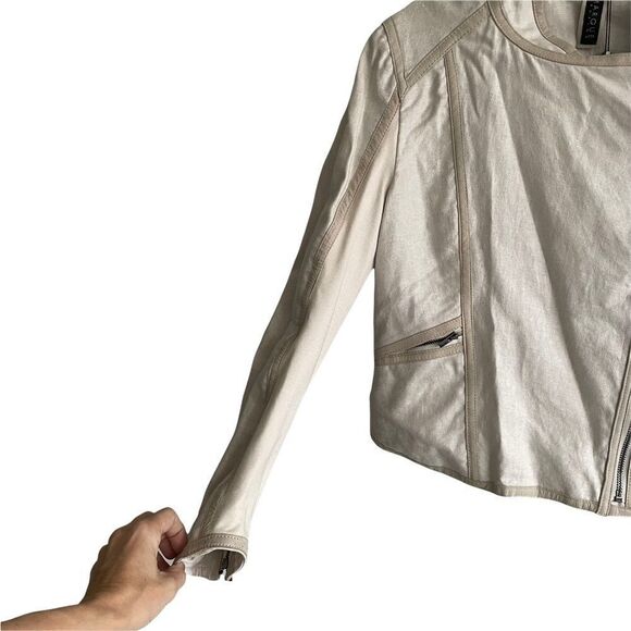 LAMARQUE COLLECTION Alexandra Asymmetrical Linen Leather Moto Biker Jacket M - Picture 4 of 12